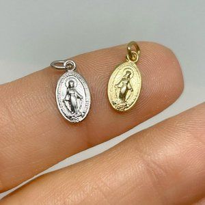 14k YELLOW Gold TINY Miraculous Medal Charm Size 14 x 7 mm  mm |Yellow G…
